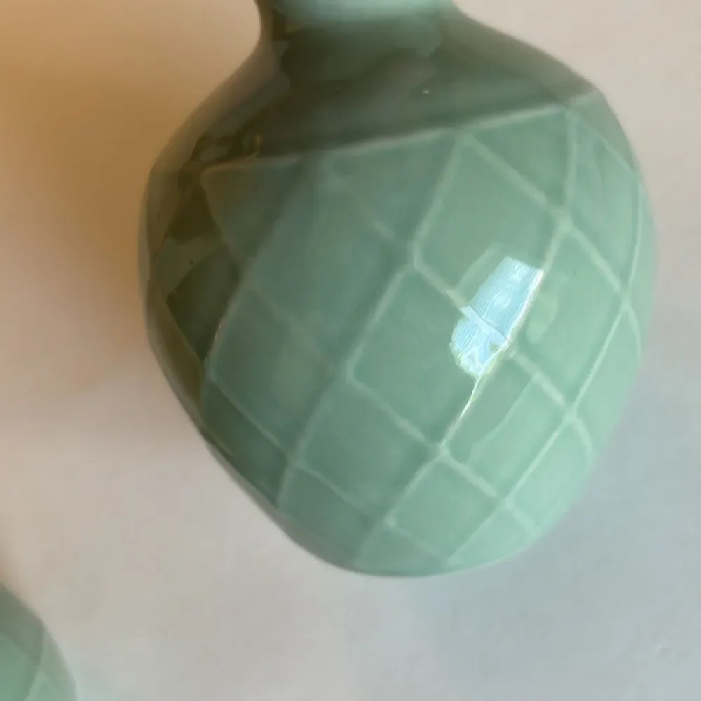 IKEA Celadon Green Ceramic Bud Vase Set of 2 Vases 4”
